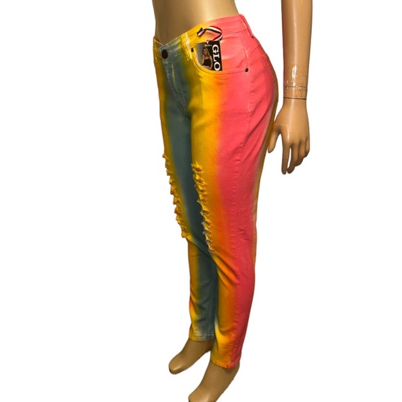 GLORY DENIM
Ladies Tie Dye Denim Ripped Jean - Red - Yellow - Green size 14 - Picture 10 of 11